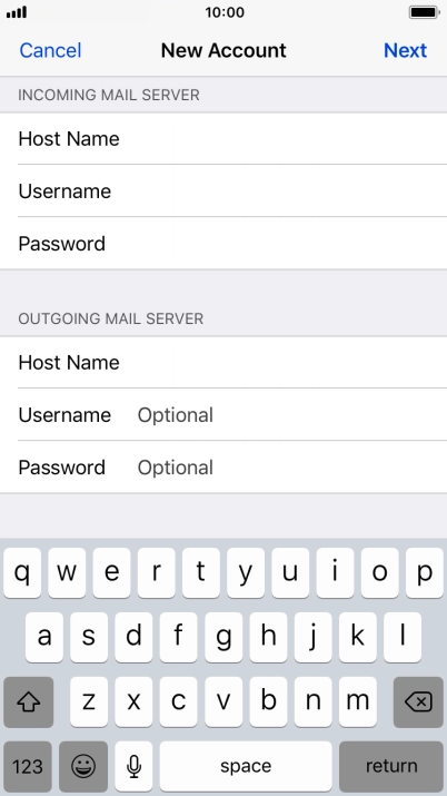Press Username and key in the username for your email account. Please note that if you're using Vodafone's outgoing server, leave the username field empty. Press Username and key in the username for your email account. Please note that if you're using Vodafone's outgoing server, leave the username field empty.