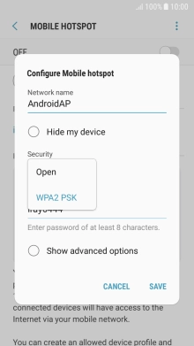 Press WPA2 PSK to password protect your Wi-Fi hotspot. Press WPA2 PSK to password protect your Wi-Fi hotspot.