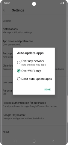 To turn on automatic update of apps using mobile network, press Over any network. To turn on automatic update of apps using mobile network, press Over any network.