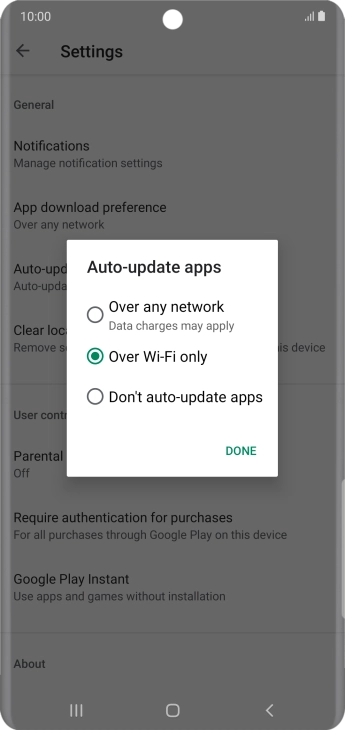 To turn on automatic update of apps using mobile network, press Over any network. To turn on automatic update of apps using mobile network, press Over any network.