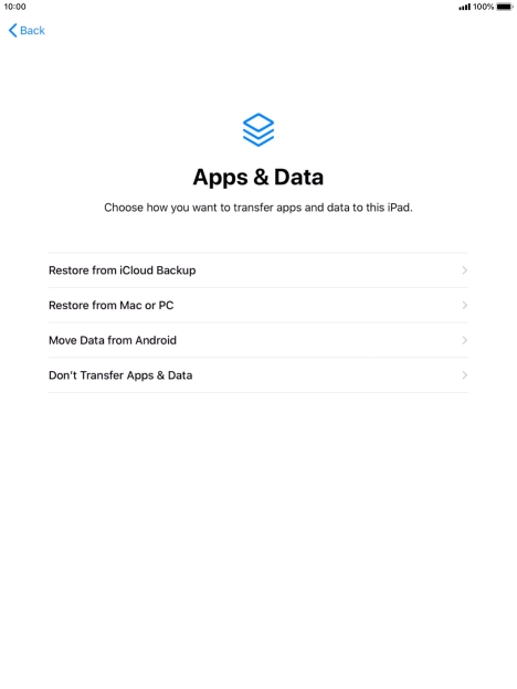 Press Don't Transfer Apps & Data and follow the instructions on the screen to finish the activation. Press Don't Transfer Apps & Data and follow the instructions on the screen to finish the activation.