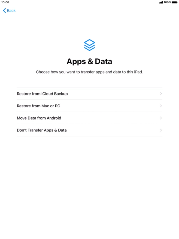 Press Don't Transfer Apps & Data and follow the instructions on the screen to finish the activation. Press Don't Transfer Apps & Data and follow the instructions on the screen to finish the activation.