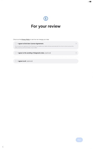 Press the fields next to the required settings to select them. Press the fields next to the required settings to select them.