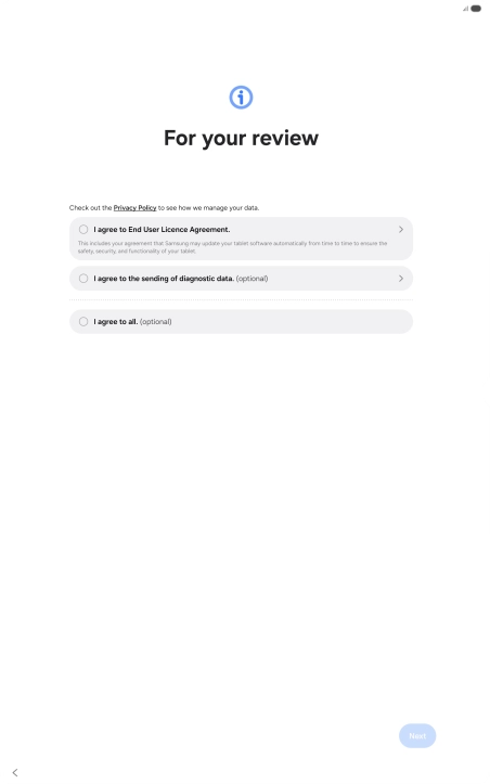 Press the fields next to the required settings to select them. Press the fields next to the required settings to select them.