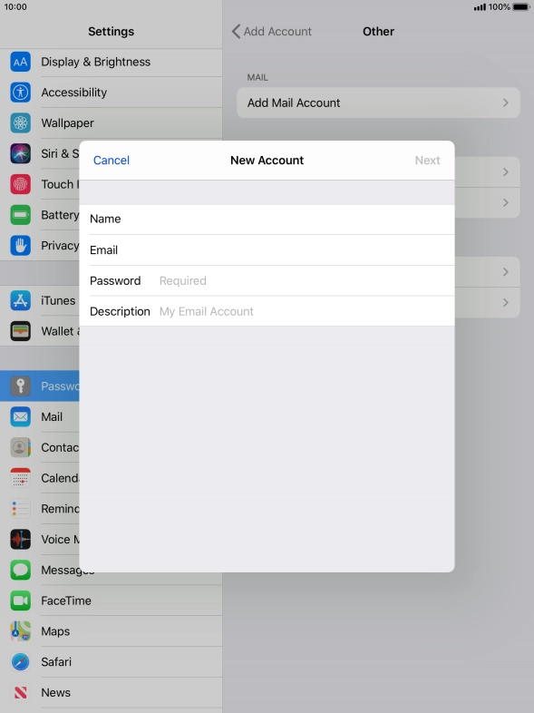 Press Password and key in the password for your email account. Press Password and key in the password for your email account.