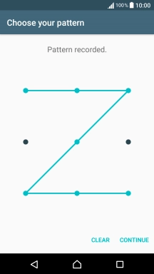 Slide your finger across the screen to connect at least four points and press CONTINUE. Slide your finger across the screen to connect at least four points and press CONTINUE.