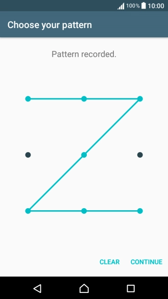 Slide your finger across the screen to connect at least four points and press CONTINUE. Slide your finger across the screen to connect at least four points and press CONTINUE.