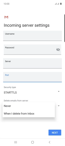 Press Never to keep email messages on the server when you delete them on your phone. Press Never to keep email messages on the server when you delete them on your phone.
