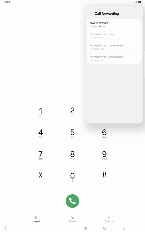Press the required divert type. Press the required divert type.