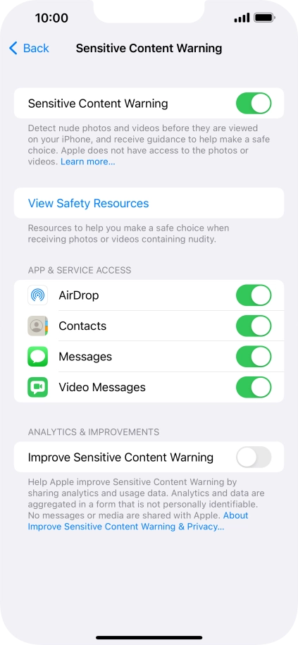 Press the indicators next to the required applications to turn the function on or off. Press the indicators next to the required applications to turn the function on or off.