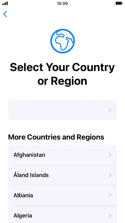 Press the required country or area. Press the required country or area.