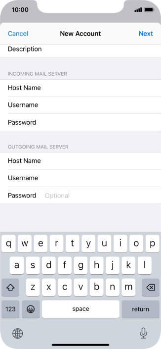 Press Password and key in the password for your email account. Please note that if you're using Vodafone's outgoing server, leave the password field empty. Press Password and key in the password for your email account. Please note that if you're using Vodafone's outgoing server, leave the password field empty.