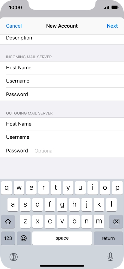 Press Password and key in the password for your email account. Please note that if you're using Vodafone's outgoing server, leave the password field empty. Press Password and key in the password for your email account. Please note that if you're using Vodafone's outgoing server, leave the password field empty.