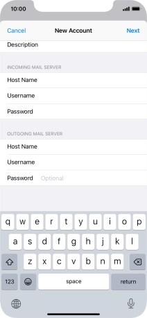 Press Password and key in the password for your email account. Please note that if you're using Vodafone's outgoing server, leave the password field empty. Press Password and key in the password for your email account. Please note that if you're using Vodafone's outgoing server, leave the password field empty.