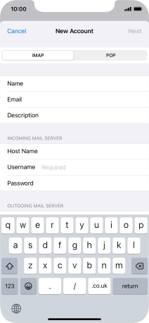 Press Username and key in the username for your email account. Press Username and key in the username for your email account.