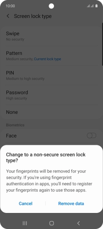 Press Remove data. Press Remove data.