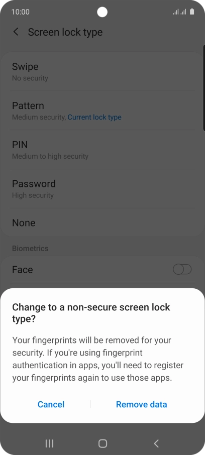 Press Remove data. Press Remove data.