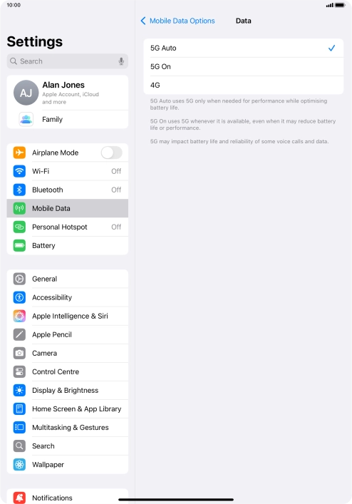 Press the required setting. Press the required setting.