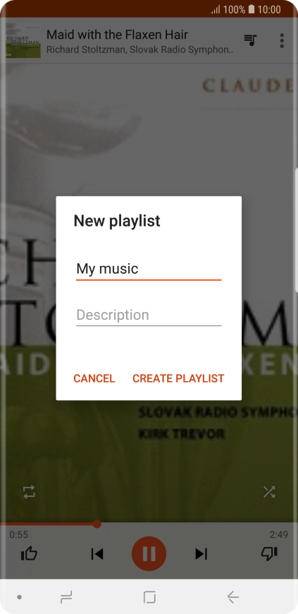 Key in a name for the playlist and press CREATE PLAYLIST. Key in a name for the playlist and press CREATE PLAYLIST.