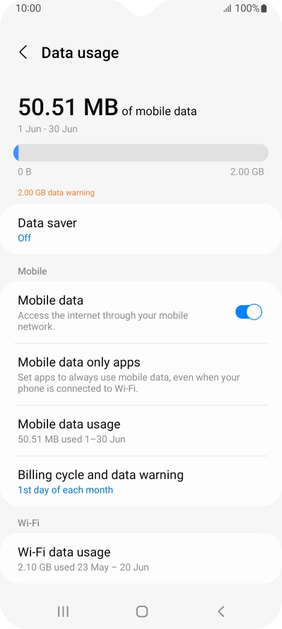 The total data usage is displayed. The total data usage is displayed.
