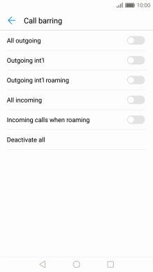 Press the required barring type to turn the function on or off. Press the required barring type to turn the function on or off.