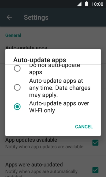 Press Auto-update apps over Wi-Fi only to turn on the function. Press Auto-update apps over Wi-Fi only to turn on the function.