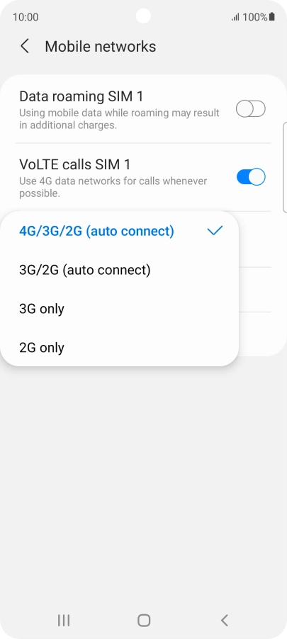 Press the required network mode. Press the required network mode.