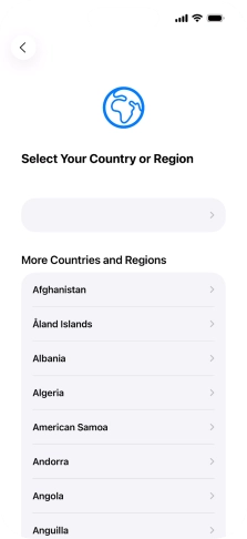 Press the required country or area. Press the required country or area.