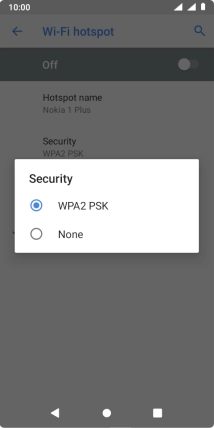 Press WPA2 PSK to password protect your Wi-Fi hotspot. Press WPA2 PSK to password protect your Wi-Fi hotspot.