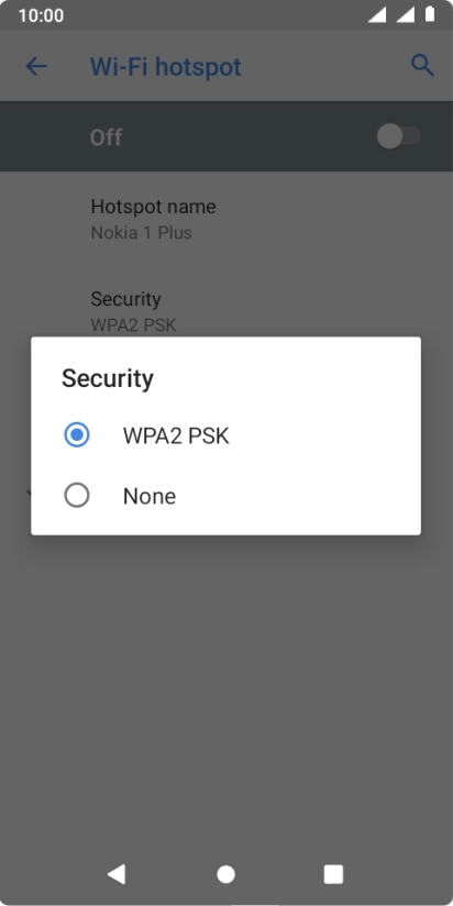 Press WPA2 PSK to password protect your Wi-Fi hotspot. Press WPA2 PSK to password protect your Wi-Fi hotspot.