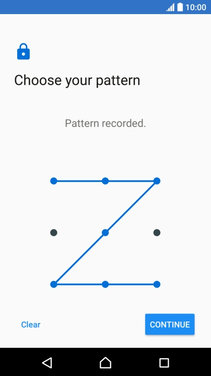 Slide your finger across the screen to connect at least four points and press CONTINUE. Slide your finger across the screen to connect at least four points and press CONTINUE.
