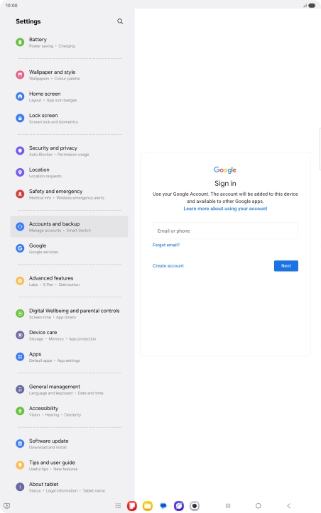 If you don't have a Google account, press Create account and follow the instructions on the screen to create an account. If you don't have a Google account, press Create account and follow the instructions on the screen to create an account.