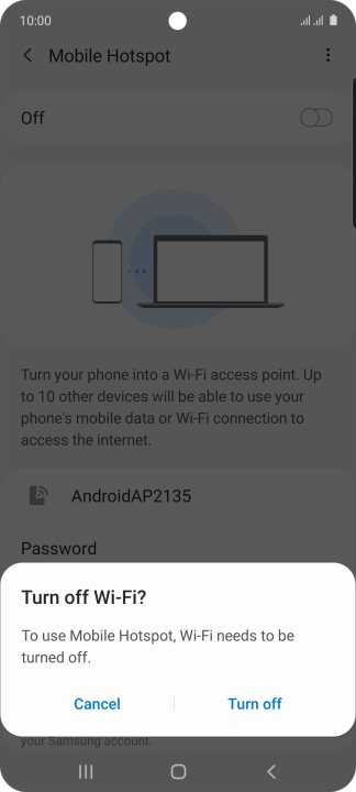 If Wi-Fi is turned on, press Turn off. If Wi-Fi is turned on, press Turn off.