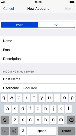 Press Username and key in the username for your email account. Press Username and key in the username for your email account.