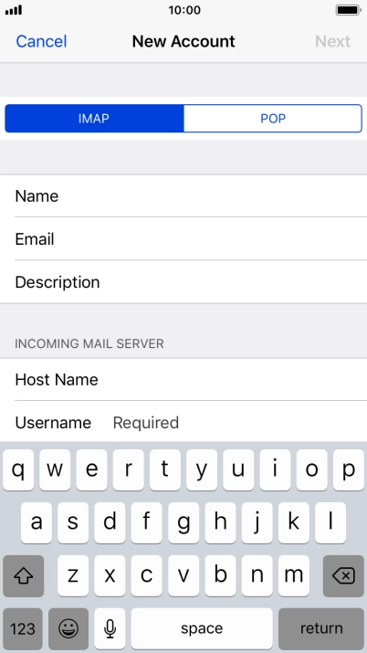 Press Username and key in the username for your email account. Press Username and key in the username for your email account.