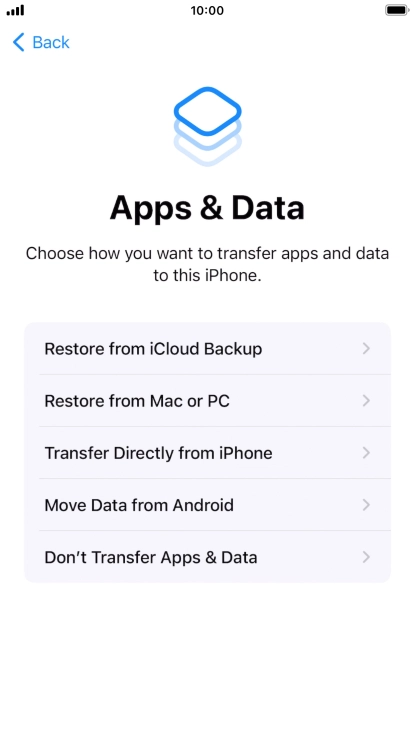 Press Don't Transfer Apps & Data and follow the instructions on the screen to finish the activation. Press Don't Transfer Apps & Data and follow the instructions on the screen to finish the activation.