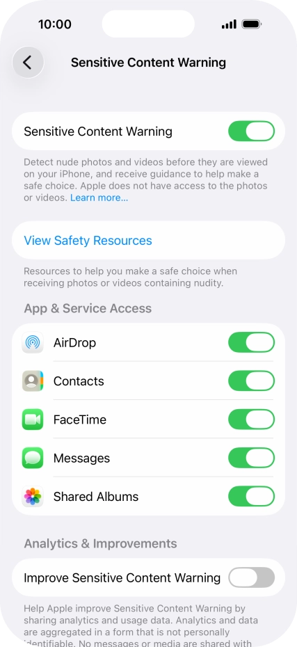 Press the indicators next to the required applications to turn the function on or off. Press the indicators next to the required applications to turn the function on or off.