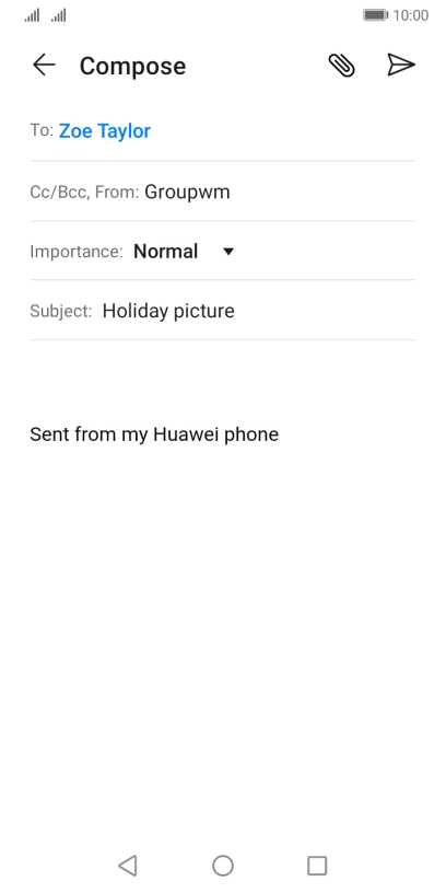 Press the text input field and write the text for your email message. Press the text input field and write the text for your email message.