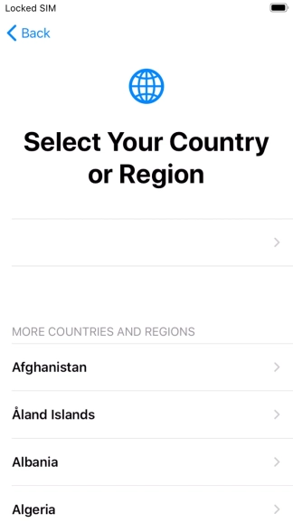 Press the required country or area. Press the required country or area.