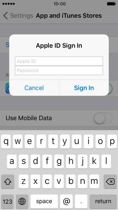 Press Apple ID and key in the username for your Apple ID. Press Apple ID and key in the username for your Apple ID.