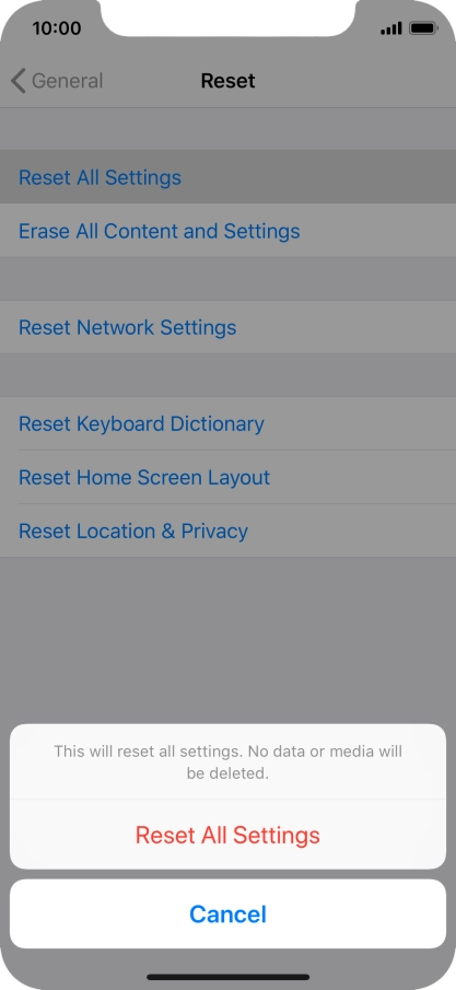 Press Reset All Settings. Press Reset All Settings.
