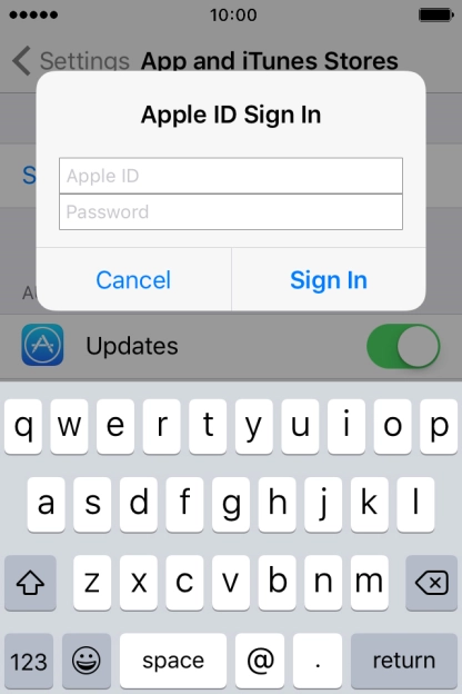 Press Apple ID and key in the username for your Apple ID. Press Apple ID and key in the username for your Apple ID.