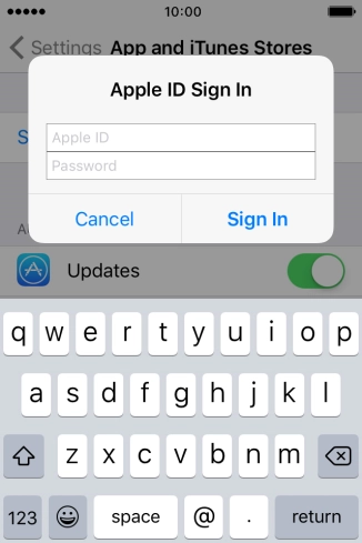 Press Apple ID and key in the username for your Apple ID. Press Apple ID and key in the username for your Apple ID.