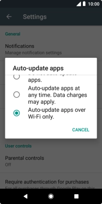 To turn on automatic update of apps using mobile network, press Auto-update apps at any time. Data charges may apply.. To turn on automatic update of apps using mobile network, press Auto-update apps at any time. Data charges may apply..