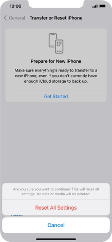 Press Reset All Settings. Wait a moment while the factory default settings are restored. Follow the instructions on the screen to set up your phone and prepare it for use. Press Reset All Settings. Wait a moment while the factory default settings are restored. Follow the instructions on the screen to set up your phone and prepare it for use.