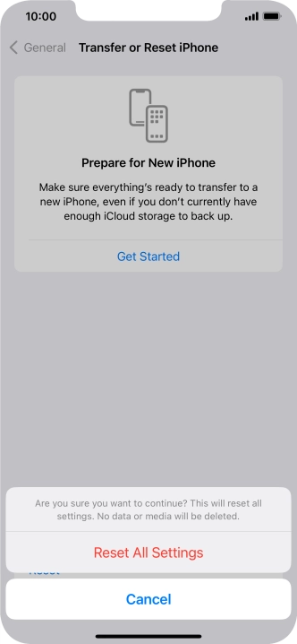 Press Reset All Settings. Wait a moment while the factory default settings are restored. Follow the instructions on the screen to set up your phone and prepare it for use. Press Reset All Settings. Wait a moment while the factory default settings are restored. Follow the instructions on the screen to set up your phone and prepare it for use.