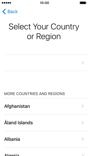 Press the required country or area. Press the required country or area.