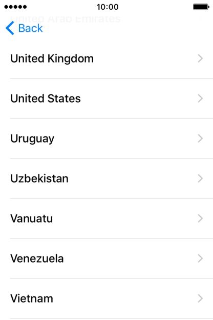 Press the required country or area. Press the required country or area.