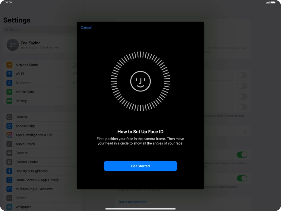 Press Get Started and follow the instructions on the screen to set up Face ID. Press Get Started and follow the instructions on the screen to set up Face ID.