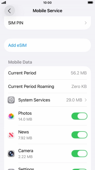 The total data usage is displayed next to Current Period. The total data usage is displayed next to Current Period.
